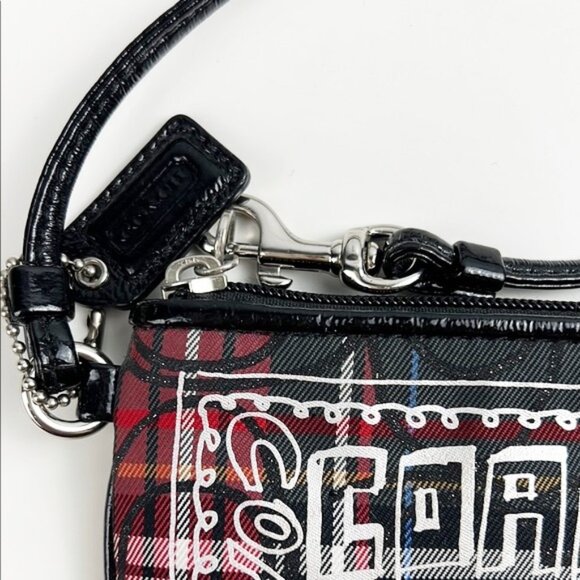 RARE Coach Poppy Collection Tartan Plaid Glittery Metallic Monogram Wristlet - Picture 5 of 15